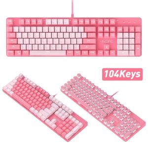 Keyboards ZK4 104Pcs Wired Mechanical Keyboard RGB LED Light PBT Gaming Mechanical Keyboard for Computer Laptop Replacement Keyboard Pink