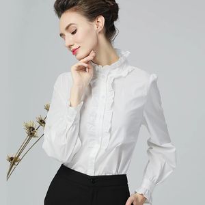 Women White Bloge Stand Stand Collar Wasleve Long Buttondown Cotton Shirt sciolto Plus size S4xl Eleganti camicette per ufficio eleganti Top 240407