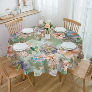 Table Cloth Antique Flower Leaf Round Tablecloth Waterproof Cover For Wedding Party Decoration Dining