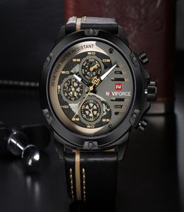 Naviforce Mens relógios Top Brand Luxo à prova d'água de luxo de 24 horas quartzo assistir homem couro esporte de couro assistir homens clock6841481