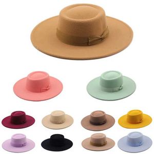 Breda randen hattar hink 2023 fedora hatt för kvinnor män platt topp konkav design höst vinter båge jazz färgglad unisex panama q240403