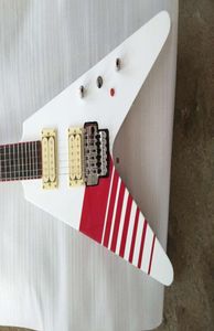 Anpassad Buckethead KFC White Flying V Electric Guitar Floyd Rose Tremolo Bridge Locking Nut Red KillSwitch Button Red Neck Bind1880578