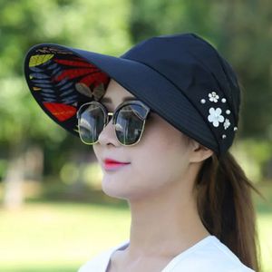 Letnie czapki dla kobiet składane słoneczne hat perłowy kwiat Visor Suncreen Cap Kobieta na zewnątrz swobodna baseball kobieta 240403