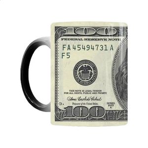 Canecas de café sensíveis ao calor mágico com notas de dólar Projeto de cerâmica caneca de café expresso engraçado Charme de calor de calor CHANSELHA CRIANÇAS 240407