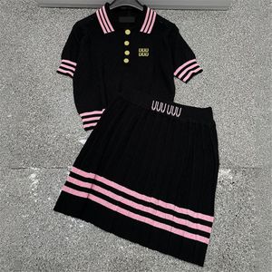 Knitted Letter Striped Jumpers Skirt Set Women Luxury Elegant Sweater Pleated Dresses Outfits Designer Casual Daily Tank Tops Skirts Sets