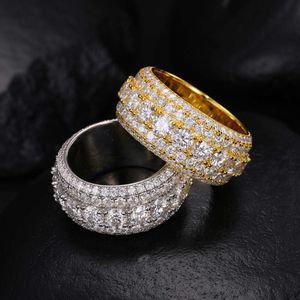 GRA Luxury Full Hip Pop Sterling Silver Gold Plated Finger Unique VVS Super White Moissanite Ring for Man