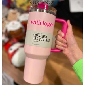 Stanleiness 11 gör rosa flamingo 40oz släckare H20 kaffemuggar koppar utomhus camping car cup rostfritt stål tumblers koppar med silikonhandtag valentin gåva 956o