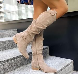 Boots Women Knee High Solid Color Suede Lady Flats Winter Warm Comfortable Female Shoes Point Toe Sexy Zipper Low Heel Tall Boot 25819925