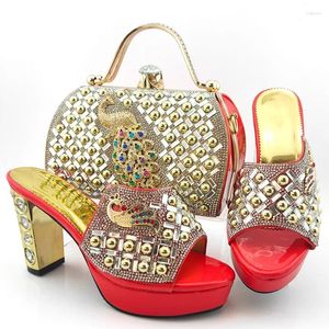 Elbise ayakkabıları harika mercan kadın pompaları kristal dekorasyon topuk tarzı Afrika maçı el çantası seti MD015 10.5cm