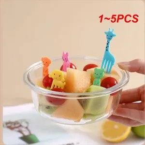 Forks 1-5pcs Hayvan Meyve Çatal Sınıf Plastik Mini Karikatür Çocuklar Kek Kıçavar Bento Bento Öğle Yemeği Tatlı Aksesuarlar Parti Dekoru
