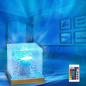 야간 조명 역동적 인 회전 물 리플 프로젝터 조명 ​​3/16 색상 거실 연구 침실 화염 크리스탈 램프