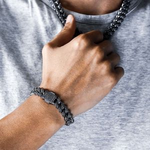 KRKC grossist 12mm svart guld pläterad 5a 2 rad cz iced ut armband hip hop män diamant smycken kubansk länk