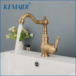 Bathroom Sink Faucets KEMAIDI Antique Brass Basin Faucet 1 Level Handle Solid Deck Mounted Retro Porcelain Cold Water Mixer Tap