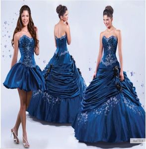 Сладкое вырезом синий вышивка кружев в двух или коротком платье для выпускного платья в стиле, платья Quinceanera в LA4309321