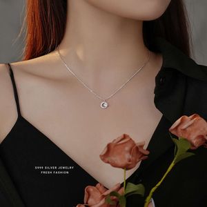 Designer Necklace S999 Sterling Silver Moonlight Sparkling Zirconia Women's Necklace Light Luxury High Grade Elegant Style Small Design Moissan Collar Chain