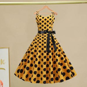 Casual Dresses Dot Dress Elegant Retro A-line Midi With Bow Decor Print For Women Parties Weddings Proms