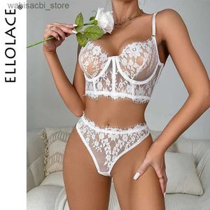 Sexy Set Ellolace Sexy Lingerie Transparent Bra Set Women 2 Piece Lace Underwear White Sensual Wedding Intimate Porn Erotic Outfits L2447