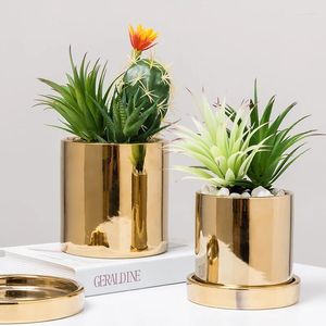 Vase Nordic Ceramic Jubulent Plant Flowers Pots Golden Simulation Potted Creative Desktop Decoratoring Oraments Home Decor Vase