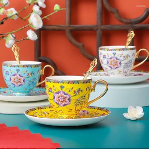 Cups Saucers Bone China Gold Rim Enamel Coffee With Luxury Porcelain Tea Cup Saucer Spoon Set Tableware Elegant Gift For Friends