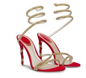 صيف مثالي Renes Margot Jewel Sandals Shoes for Women Caovilla Celo Crystal Snake Heel Strappy High Stiletto Heels Lady elega8464501