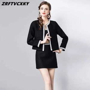 Zweiteilige Kleid elegante Woll-Zweiteiler-Set für den Herbst- und Winter Luxus-Perlenjacke für Frauen+Hochlesige Minirock-Set modische zweiteilige SetC240407