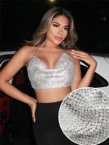 Casual Party's Women's Metal Full Rhinestone Net Selpers Seksowne ciasne dhinestone Top Ladies Party Top Night Club Festival Spice Girls Rhinestone kantar