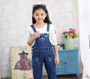 Girls Denim Overalls Jeans 2021 New Summer Children039S Fashion Personality Embroidery Cat Button Suspender Pants Blue Color ly8958123