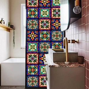 Window Stickers Retro Stained Glass Film Flowers Non-adhesive Decals PVC Static Clings For Bathroom Living Room