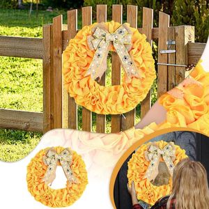 Dekorativ blommor Festival Ribbon Bow Yellow Fabric Garland Door Hanging Home Party Decoration Farmhouse Front Advent Wreath Pillar Candle