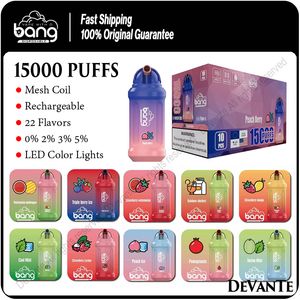 Original Bang 15000 Puffs Disposable Vape Puff 15K Rechargeable Mesh Coil E Cigarettes 0% 2% 3% 5% Vaper 22 Flavors vs Bang King 12000 12K