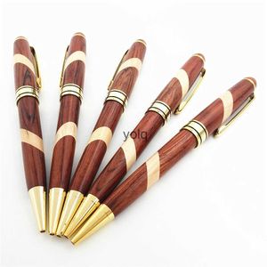 Bollpoint pennor Nya Huali Maple Parquet Ballpoint Pen Solid Wood Black Needle Like Refill 0.7 Rotation H240407