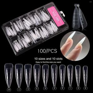 Falso unhas 100pcs Clear Tampa completa Sistema de unhas dupla Formulário UV Gel acrílico Arte Molde de molde artificial Dicas com escala para extensão