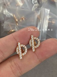 Light Luxury Designer Earrings Finesse sterling silver 925 studded small Q pig nose for womens light luxury high-end full diamond cross earrings With Logo