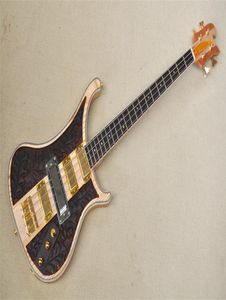 4003 Matte Brown Bass Guitar Maple Neck Through Ash Carved Body Fixed Bridge Gold Tuner4714578