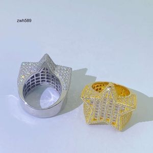 Дизайнерские ювелирные украшения хип -хоп тестер VVS Moissanites Baguette Cut Hip Hop Star Men Miced Out Diamond Ring