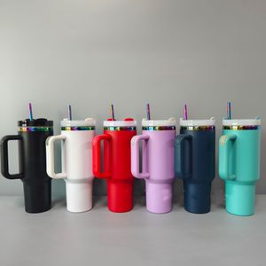 Multicolor H2.0 40oz rainbow plated powder coated mug BPA free stainless steel insulated holographic travel cup with stainless straws and straw for laser engraving