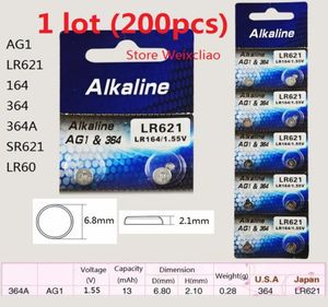 200pcs 1 lote AG1 LR621 164 364 364A SR621 LR60 155V BOTURO DE CELURA DE CELULA BATELAGEM BATERIA BATERIAS 7009270