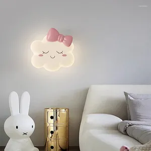 Wall Lamps Cute Children's Room With Pink Bow Cloud Lamp Modern Romantic Princess Nursery Girl Bedroom Bedside Lights