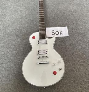 Sällsynt Kill Switch Buckethead Signature Alpine White Baritone Electric Guitar Red Arcade Button 24 Jumbo Frets No Inlay9353997