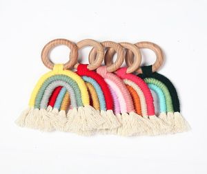 Decorazioni a parete nordica intrecciata arcobaleno per bambini decorazioni per la decorazione dei ciondoli in legno anello di legno nacca arcobaleno ornamenti sospesi m30771337356