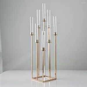 Candele 5pcs 10pcs 8heads 9heads Gold Acrilic Holder Candles Stand Metal Stand per Wedding Stage Decoration Walkway