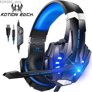 Mobiltelefonörlurar Kotion Varje spel Huvudvatt Cask Deep Bass Stereo Gaming Earphones With Microphone LED Light Lämplig för PS4 -bärbara datorer och PC -spelkonsoler Y24