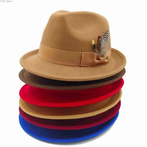 قبعات حافة واسعة دلو نساء فيدورا قبعة الشتاء والخريف أنيقة العصابات Trilby