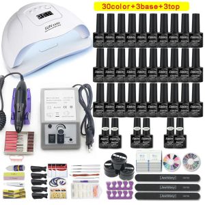 Torkar 120W/54W UV Lamp Nail Set Manicure Kit 30/20 Color Gel Lack Set Nail Drill Hine Kit Nail Extension Set Nail File Tool