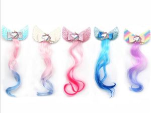 5color 35 inch Hair bows Rainbow Unicorn with long Wig Clips Christmas Brillant hair Bows Girls Hair Accessory Barrettes6425176