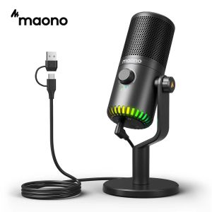 Mikrofony Mikrofon gier USB maono z adapterem typu C do telefonu PC z oddechem zero Monitorowanie opóźnień do strumieniowego przesyłania podcastingu
