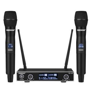 Microfones Freeboss FBU35 Dual Way UHF Fast frekvens Karaoke Party Church Wireless Microphone System med 2 handhållen mikrofon