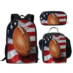 Backpack Cartoon Novelty Cool American Football Rugby 3D Print 3pcs/Set Pupil School Bags Laptop Daypack Lunch Bag Pencil Case