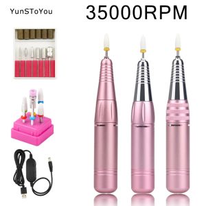 Drills Nail Drill Hine 35000 Rpm Electric Manicure Hine Usb Portable Nail Drill Pen for Gel Polish Milling Files Bit Tool Set