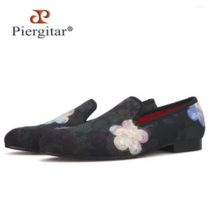 Casual Shoes Piergitar Mixed Color Knitted Fabric Men With Flower Printing Prom And Party Loafers Fashion Ethnic Style Men's Flats